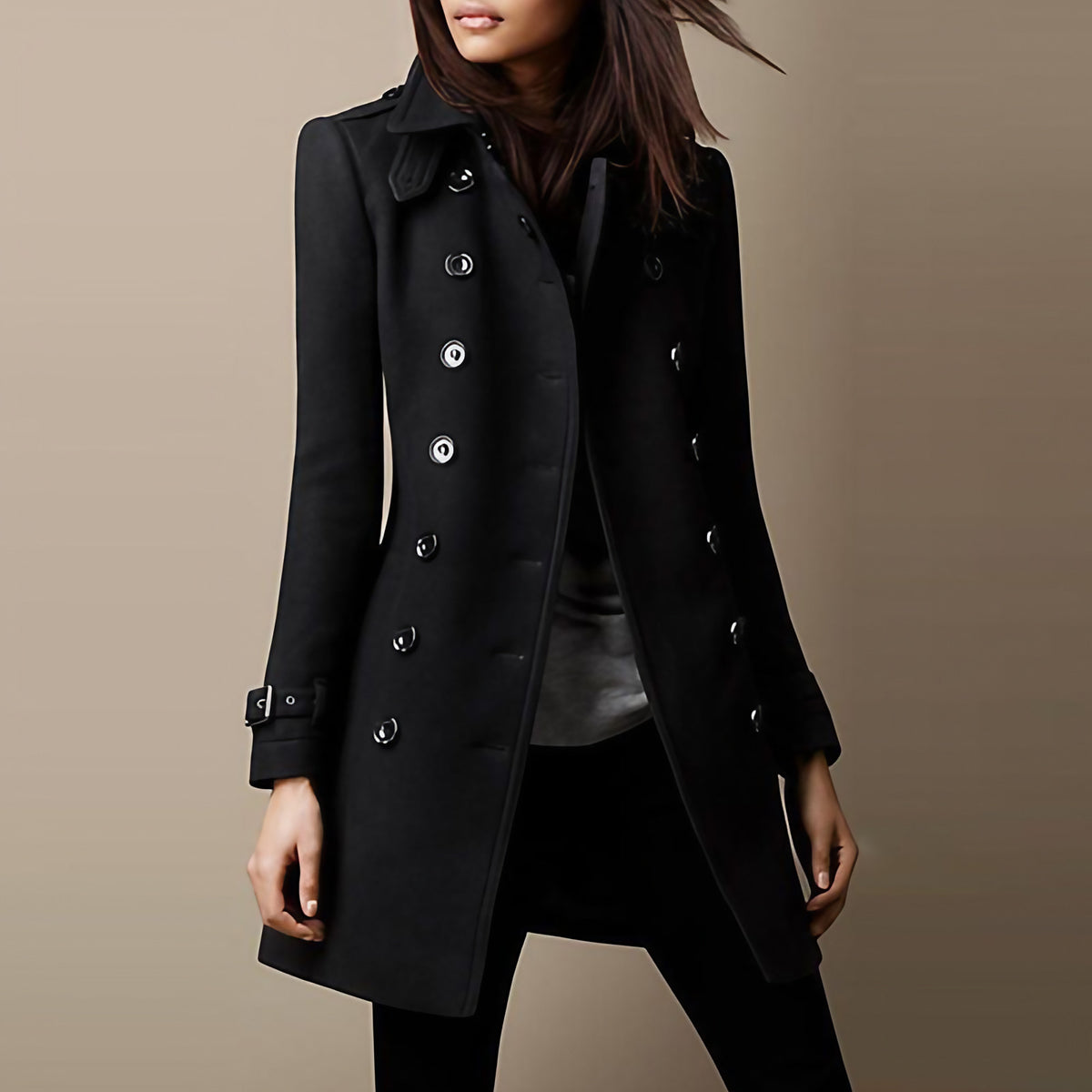 Manteau femme à lignes épurées, quatre coloris, du S au 3XL, noir