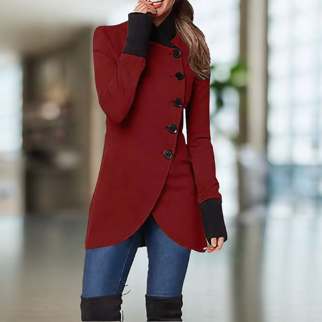 Manteau d'hiver femme à coupe asymétrique, du XS au 3XL, rouge