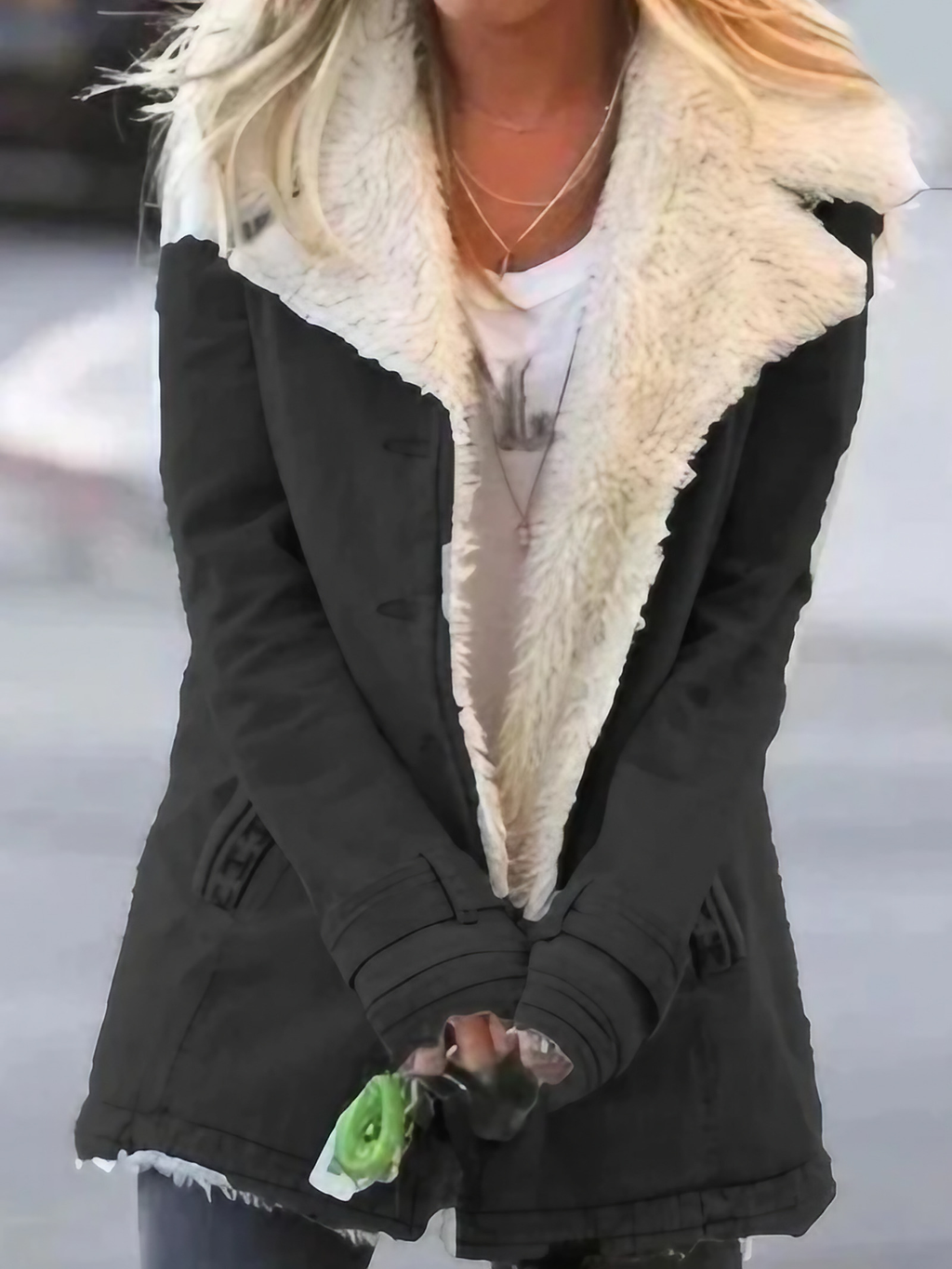 Manteau femme d'hiver imperméable et coupe-vent, coupe ajustée, noir