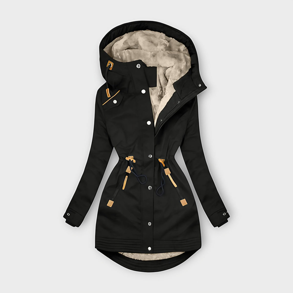 Manteau chaud femme à capuche, taille marquée, du S au 2XL, noir