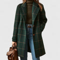 Manteau à carreaux femme vert foncé, coupe ajustée, boutonné, vert foncé