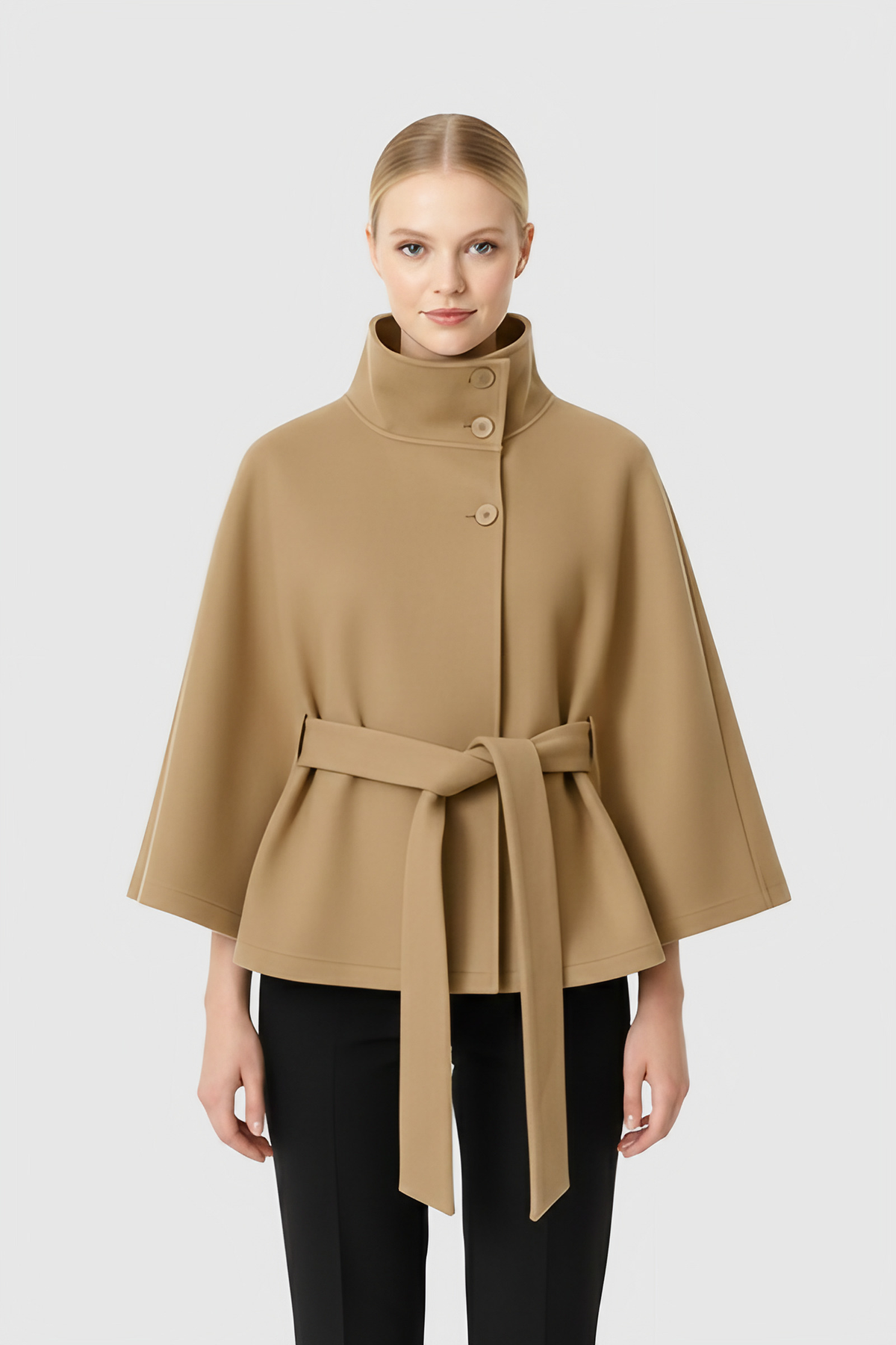Manteau long femme à col montant et ceinture amovible, du XS au 3XL, marron