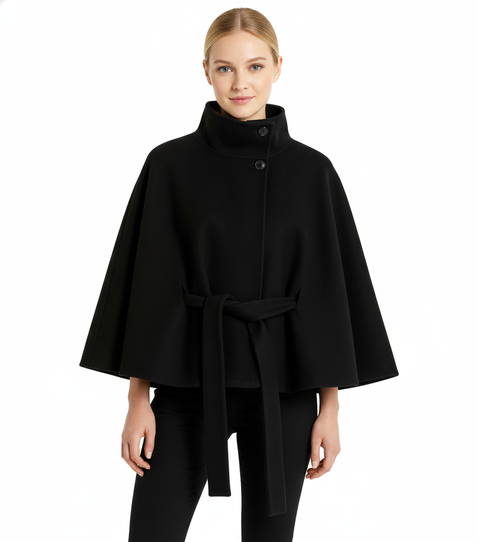 Manteau long femme à col montant et ceinture amovible, du XS au 3XL