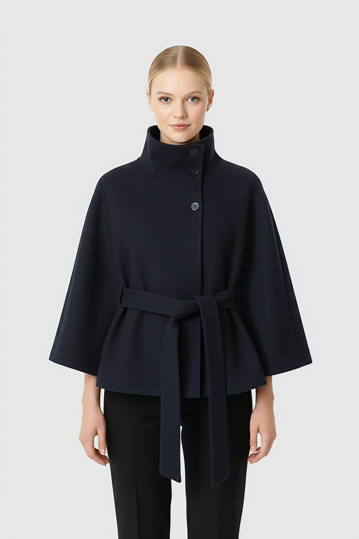 Manteau long femme à col montant et ceinture amovible, du XS au 3XL, bleu