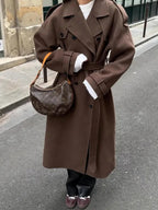 Manteau femme d'hiver à coupe structurée, noir ou marron, marron