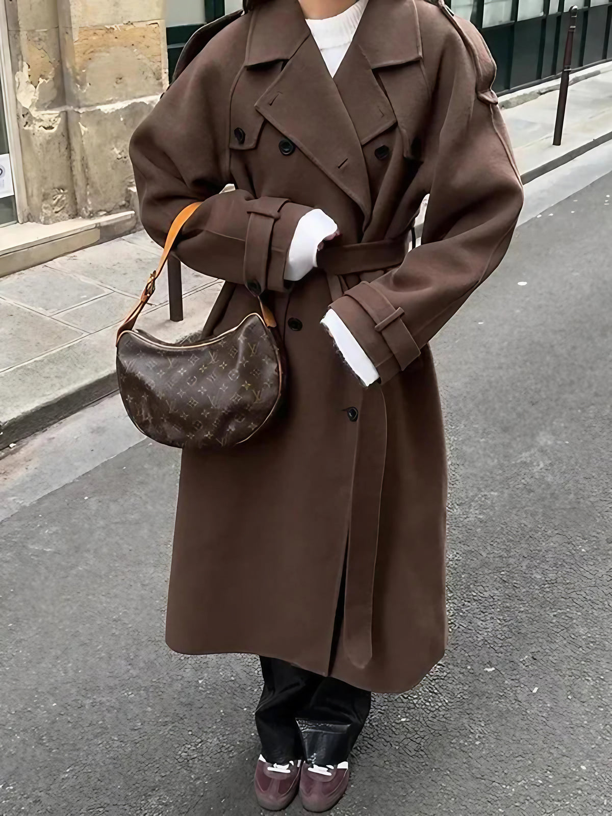 Manteau femme d'hiver à coupe structurée, noir ou marron, marron
