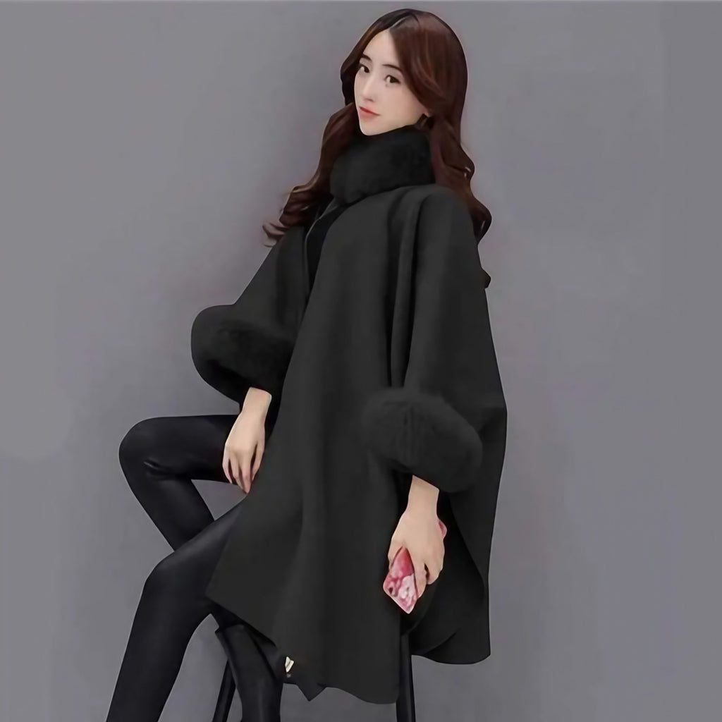 Manteau femme à col douillet, coupe ajustée, du S au 5XL, noir