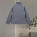 Manteau femme col montant boutonné, coupe droite, noir ou gris