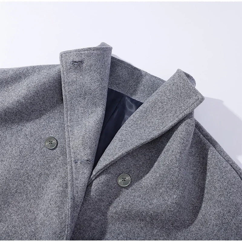 Manteau femme col montant boutonné, coupe droite, noir ou gris
