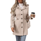 Manteau mi-long femme à col à revers et simple boutonnage
