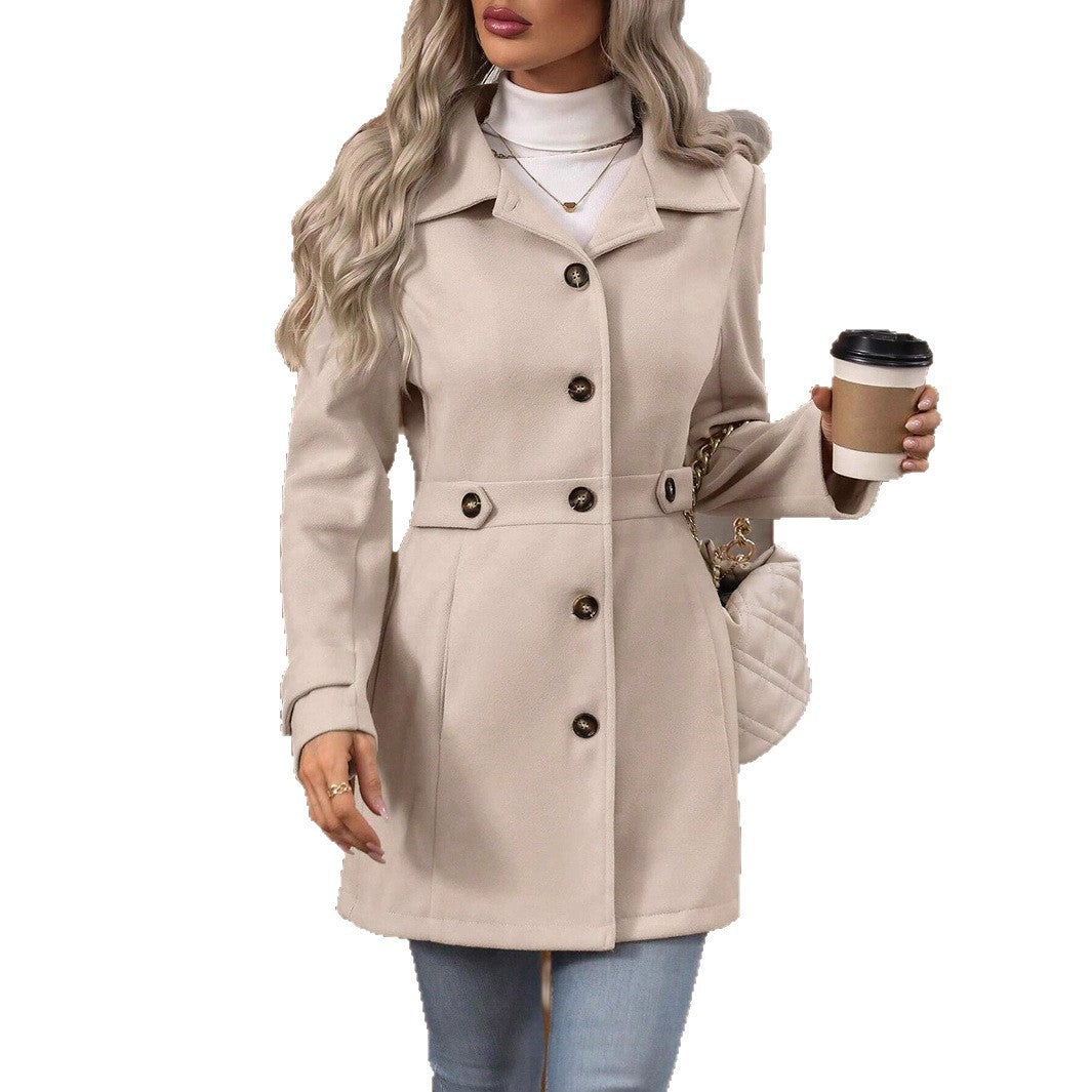 Manteau mi-long femme à col à revers et simple boutonnage