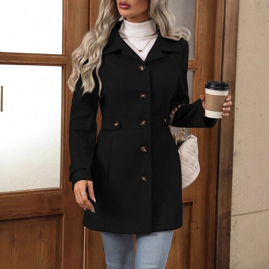 Manteau mi-long femme à col à revers et simple boutonnage