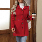 Manteau mi-long femme à col à revers et simple boutonnage