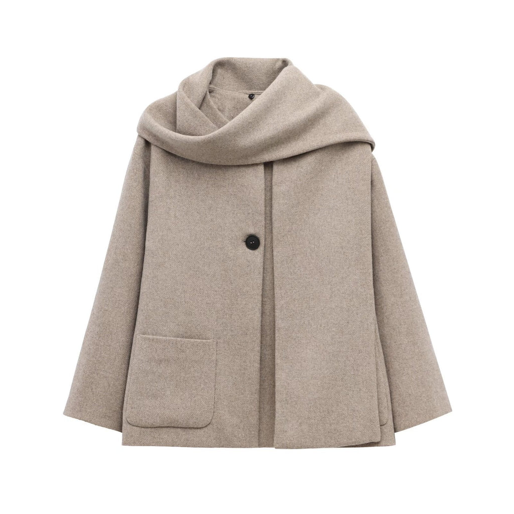 Manteau femme à col enveloppant et fermeture asymétrique, kaki