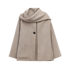 Manteau femme à col enveloppant et fermeture asymétrique, kaki