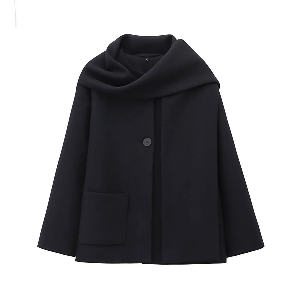 Manteau femme à col enveloppant et fermeture asymétrique, noir