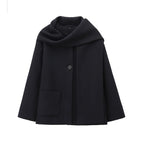 Manteau femme à col enveloppant et fermeture asymétrique, noir