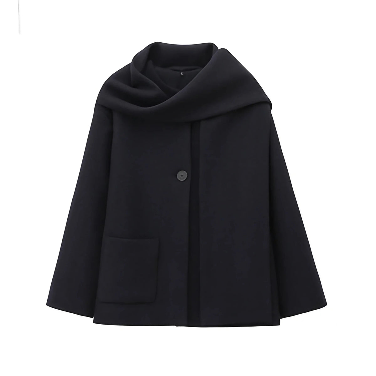 Manteau femme à col enveloppant et fermeture asymétrique, noir