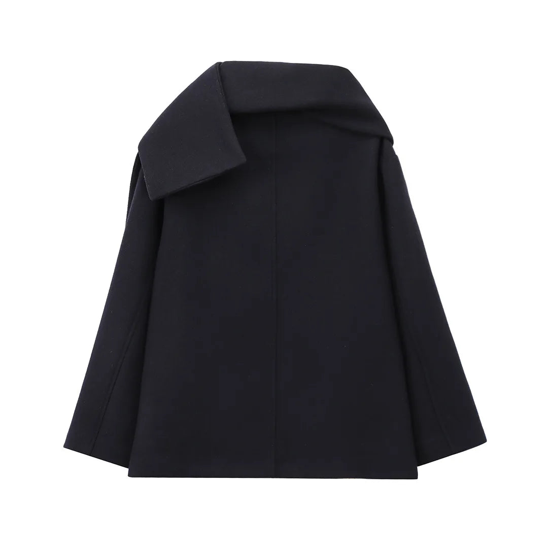 Manteau femme à col enveloppant et fermeture asymétrique