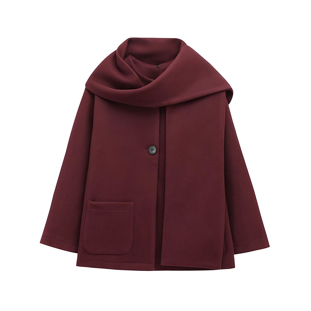 Manteau femme à col enveloppant et fermeture asymétrique, rouge vin