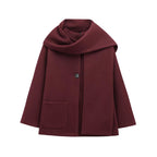Manteau femme à col enveloppant et fermeture asymétrique, rouge vin