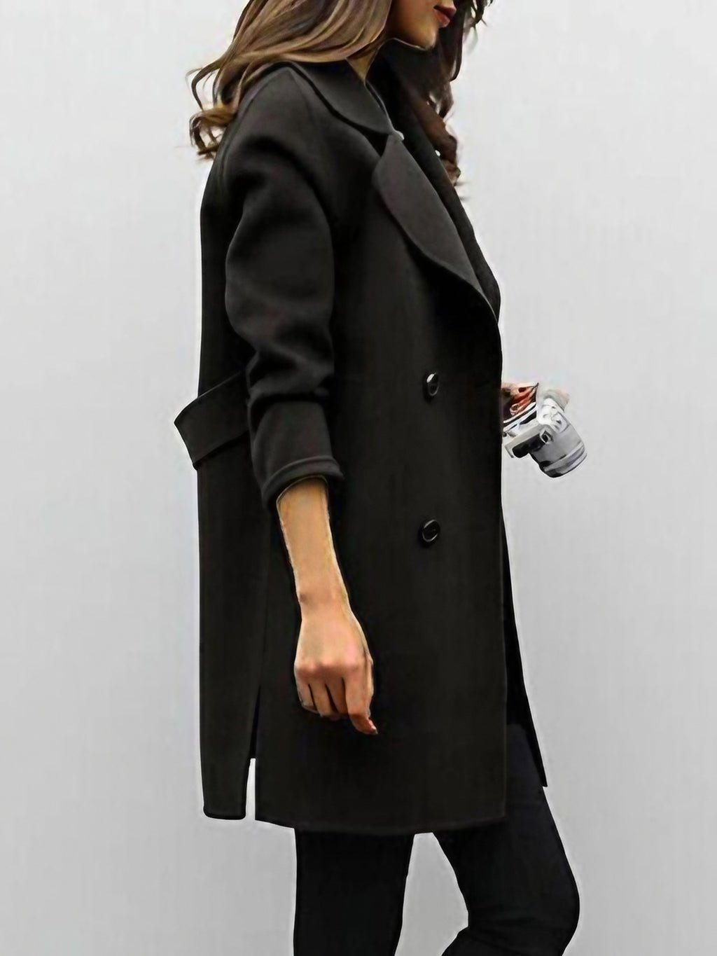 Manteau long femme classique, manches longues, trois coloris