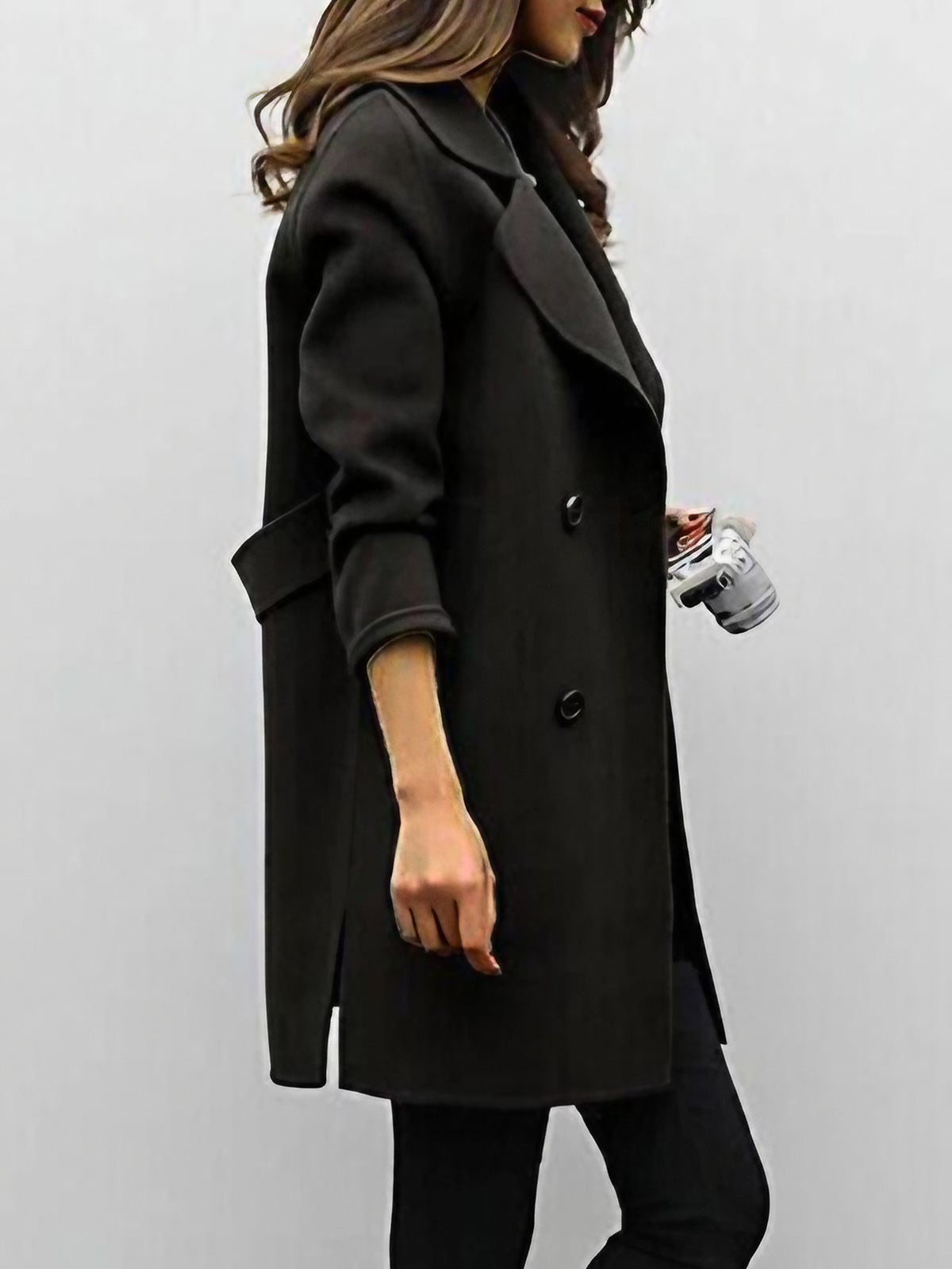 Manteau long femme classique, manches longues, trois coloris