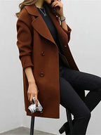 Manteau long femme classique, manches longues, trois coloris, marron