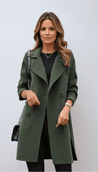 Manteau long femme classique, manches longues, trois coloris, vert