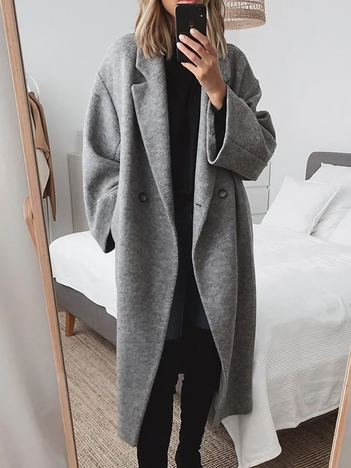 Manteau long femme oversize, marron, gris ou bleu, du XS au 3XL, gris