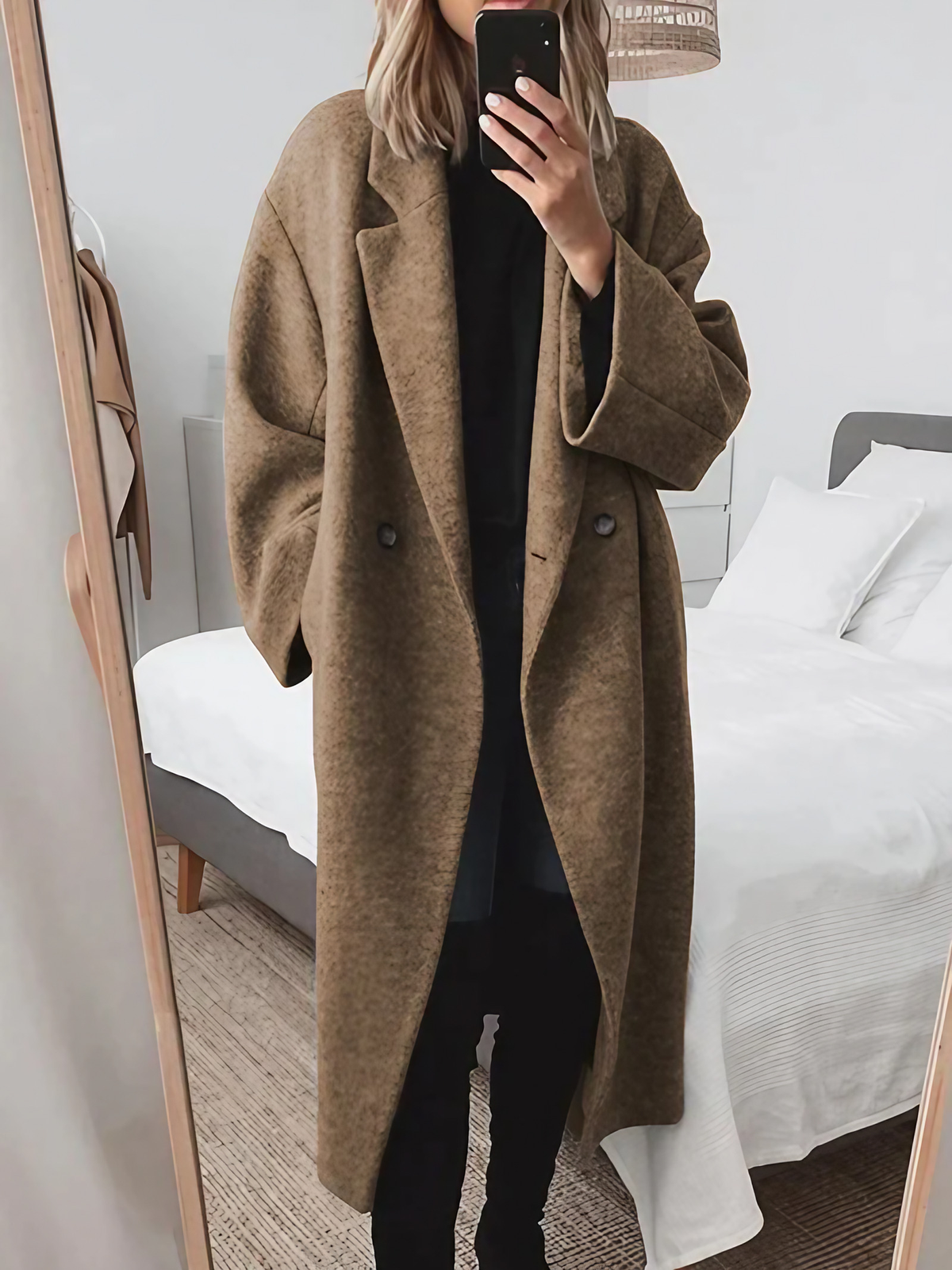 Manteau long femme oversize, marron, gris ou bleu, du XS au 3XL, marron