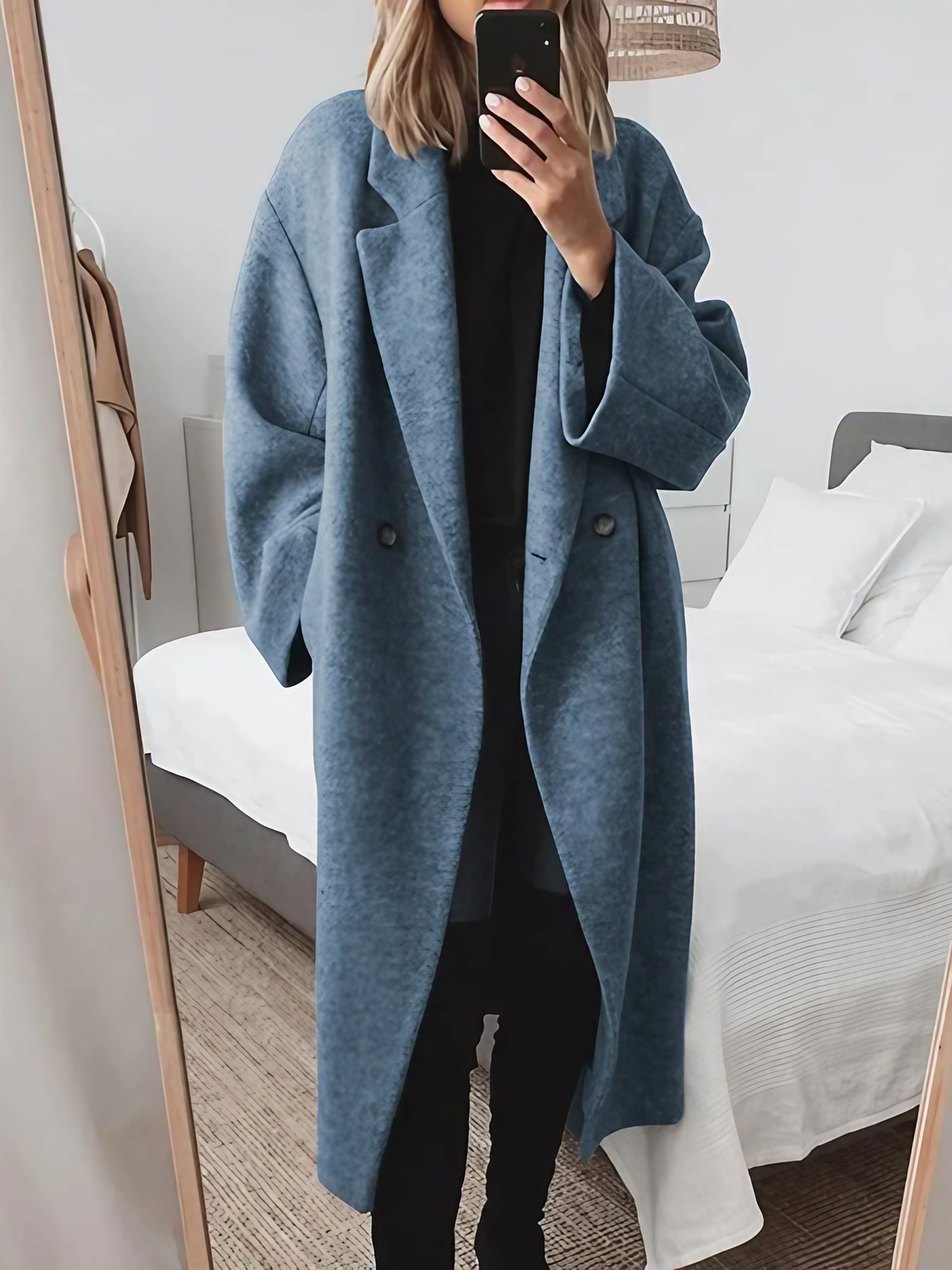 Manteau long femme oversize, marron, gris ou bleu, du XS au 3XL, bleu