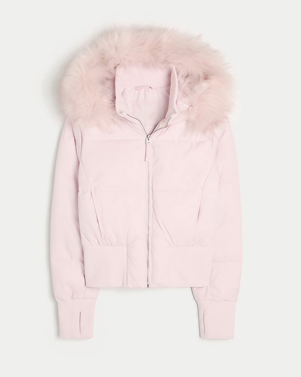 Manteau d'hiver femme court, capuche et col fourrure amovibles, rose