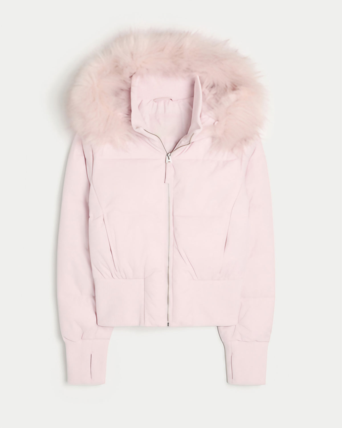 Manteau d'hiver femme court, capuche et col fourrure amovibles, rose