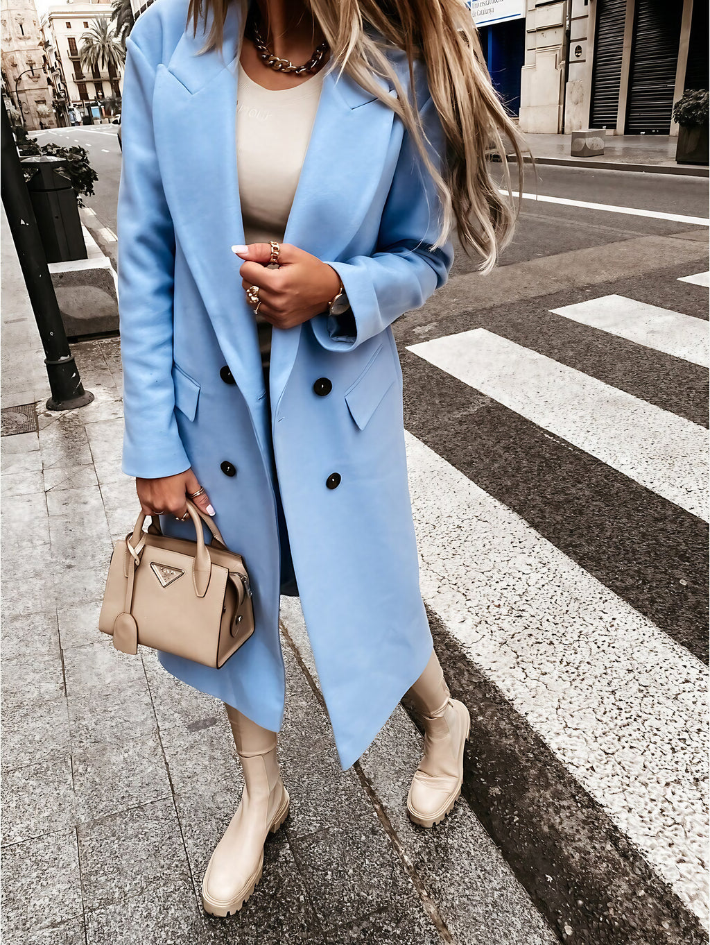 Manteau femme d'hiver boutonné, style rétro, quatre coloris, bleu