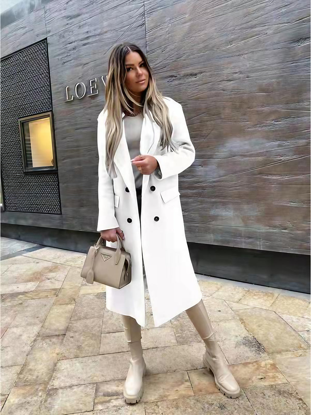 Manteau femme d'hiver boutonné, style rétro, quatre coloris, blanc