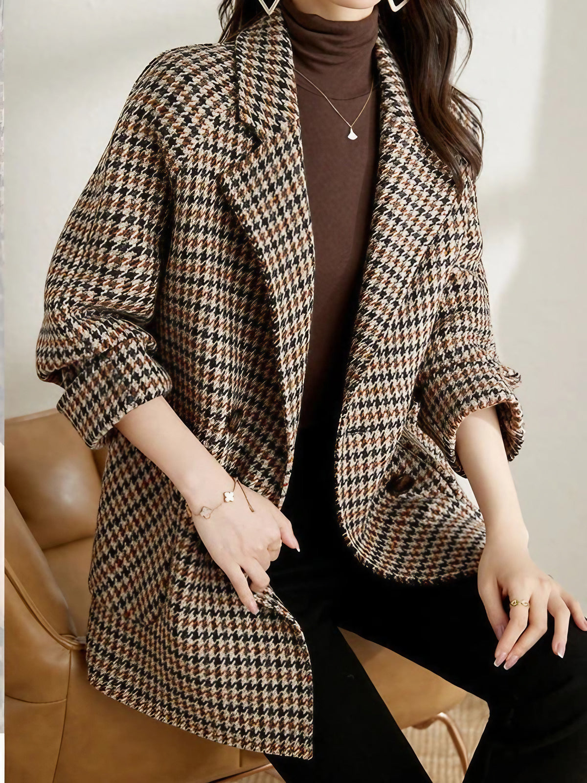 Manteau long femme oversize à carreaux, du S au 2XL