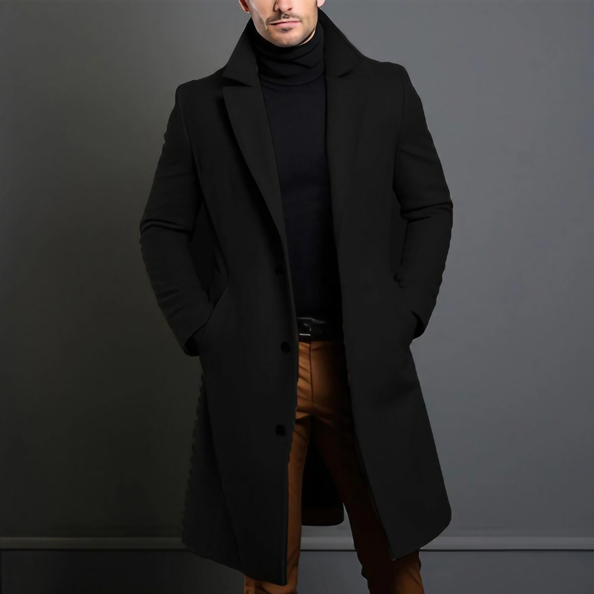 Manteau homme d'hiver coupe droite, quatre coloris, du XS au 4XL, noir