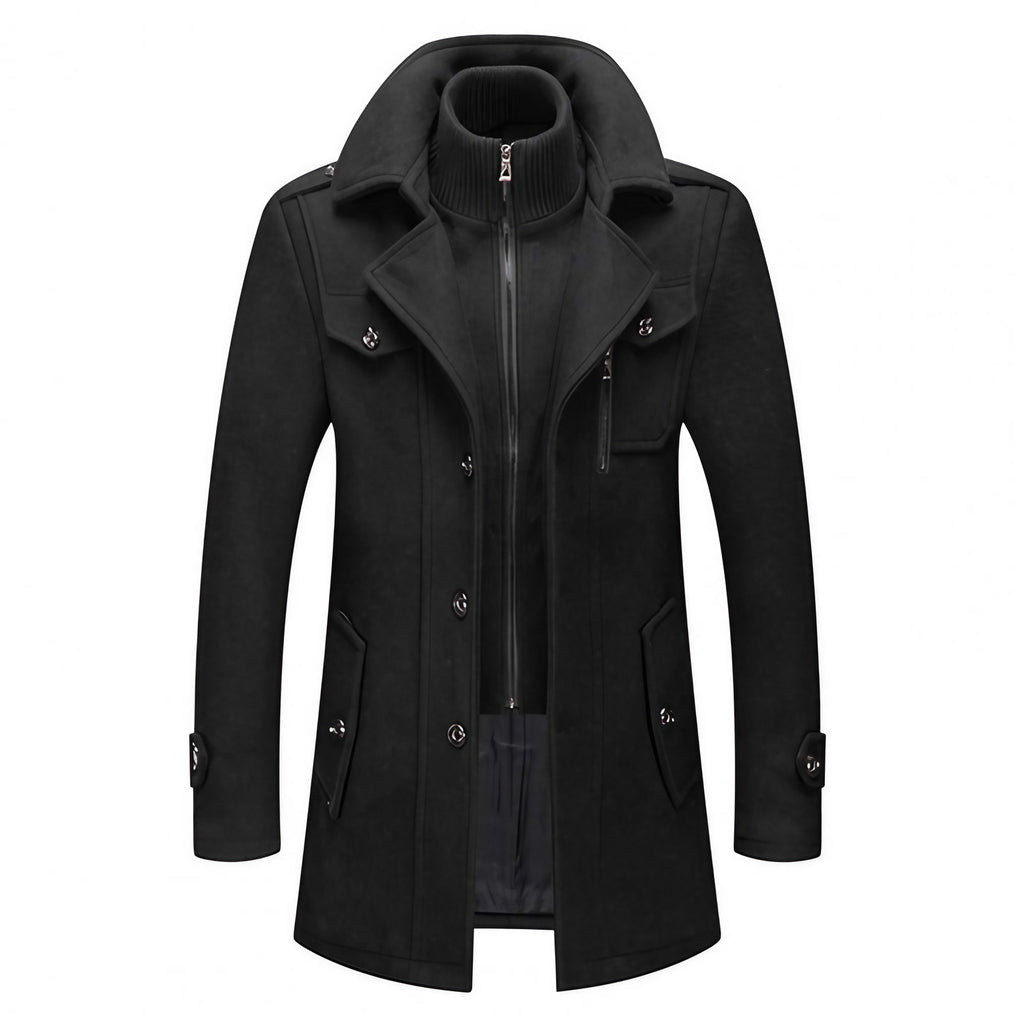 Manteau homme deux pièces à doublure thermique, col montant, noir