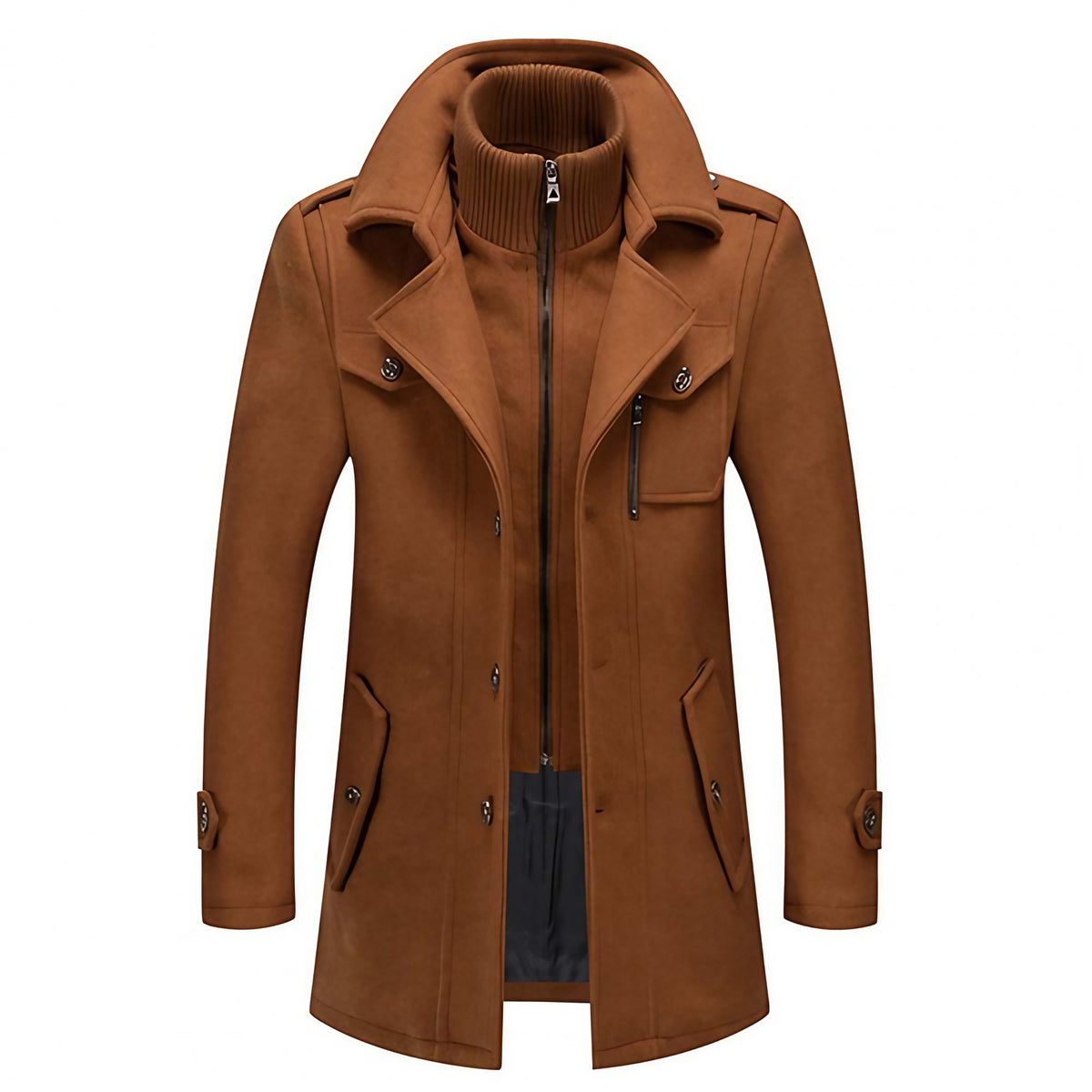 Manteau homme deux pièces à doublure thermique, col montant, kaki