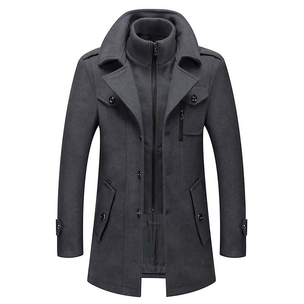 Manteau homme deux pièces à doublure thermique, col montant, gris