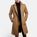 Manteau long homme à col structuré, poches latérales, marron