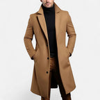 Manteau long homme à col structuré, poches latérales, marron