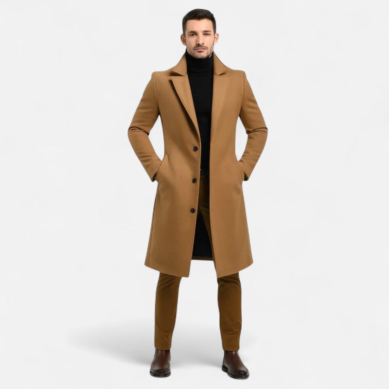 Manteau long homme à col structuré, poches latérales