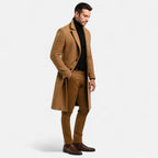Manteau long homme à col structuré, poches latérales