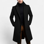 Manteau long homme à col structuré, poches latérales, noir