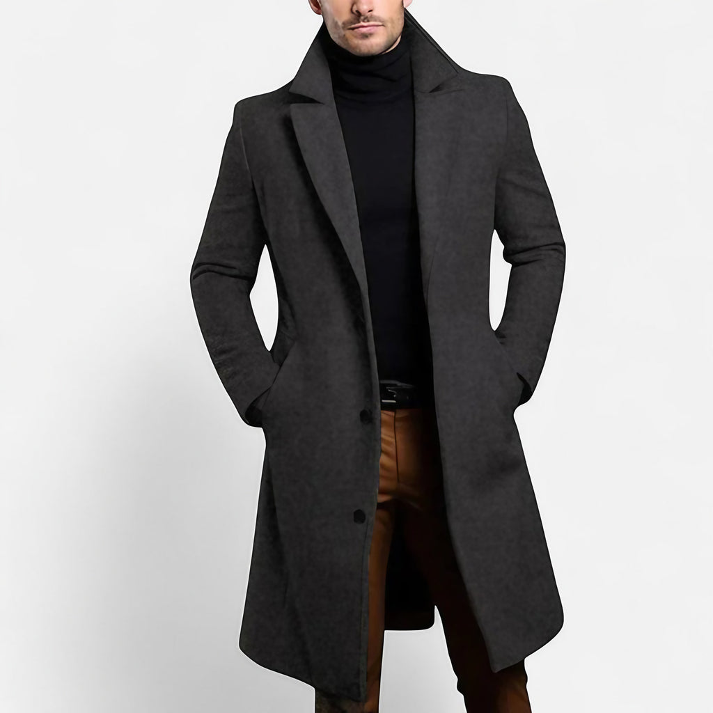 Manteau long homme à col structuré, poches latérales, gris