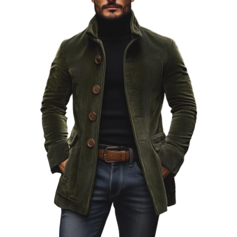 Manteau homme coupe slim à col montant et poches latérales, vert foncé