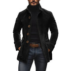 Manteau homme coupe slim à col montant et poches latérales, noir
