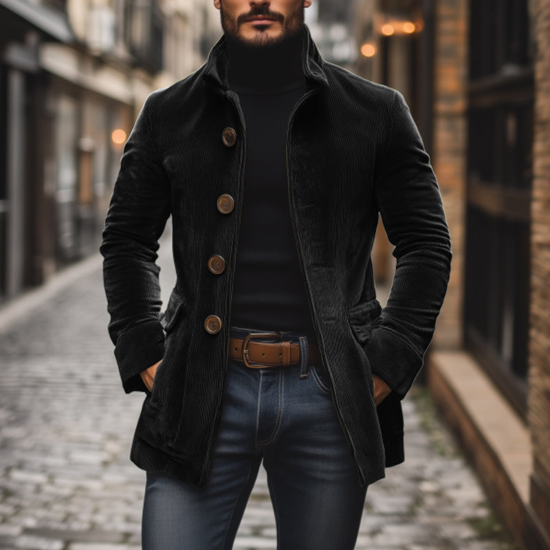 Manteau homme coupe slim à col montant et poches latérales